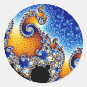 Sticker Rond Mandelbrot bleu double spirale fractale