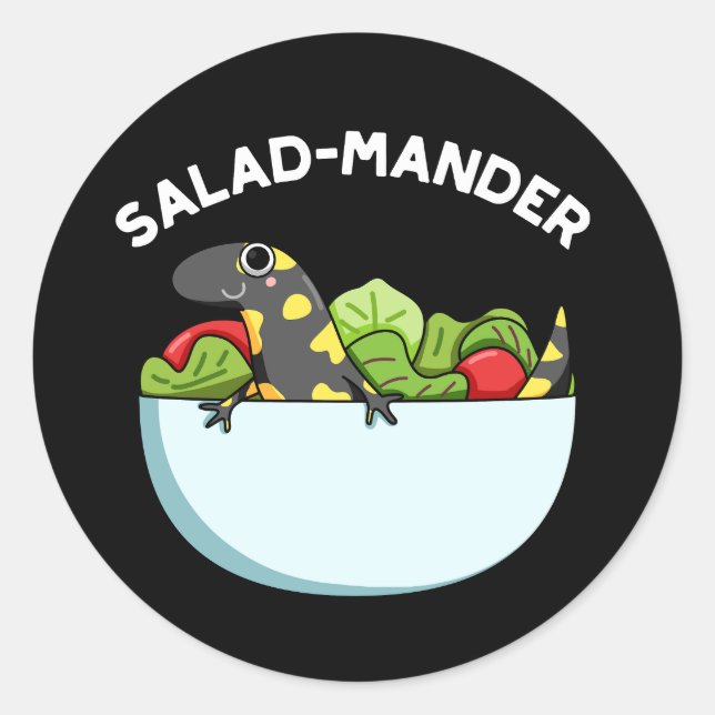 Sticker Rond Mander Salade Drôle Salamandre Animal Pun Dark BG (Devant)