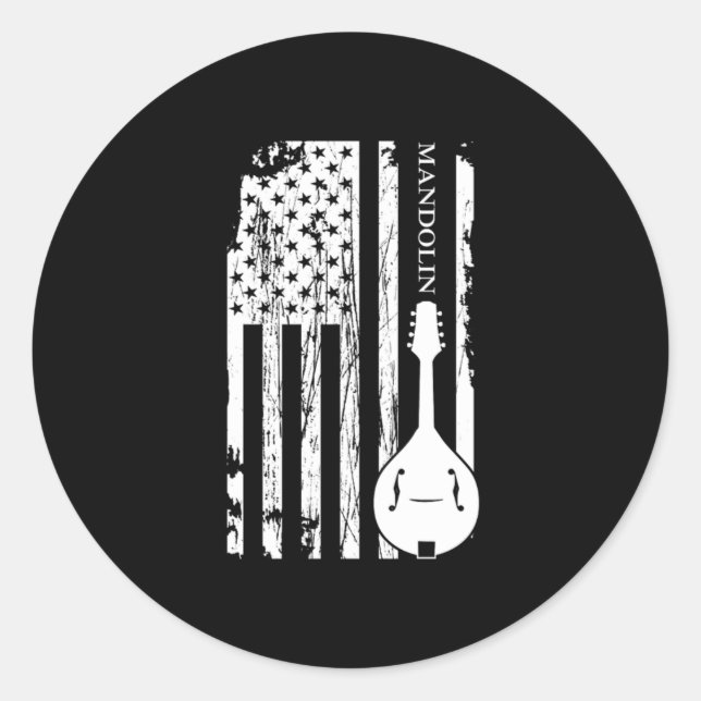 Sticker Rond Mandolin American Flag Musique acoustique Band Cad (Devant)