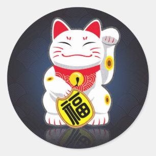 Sticker Rond Maneki-neko - chat chanceux japonais