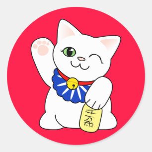 Sticker Rond Maneki Neko Chat Lucky