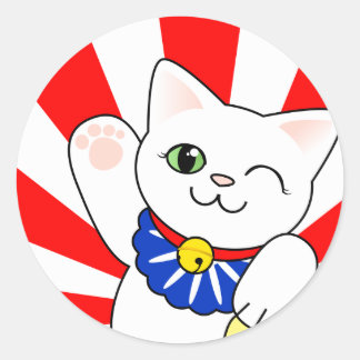 Sticker Rond Maneki Neko Chat Lucky