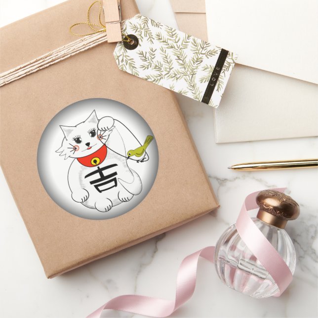 Sticker Rond Maneki-Neko ou chat de Beckoning Lucky Kitty (Cadeaux)