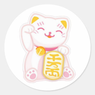 Sticker Rond maneki neko rose