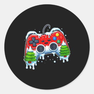 Sticker Rond Manette de jeu vidéo chapeau de Noël Santa Gamer B
