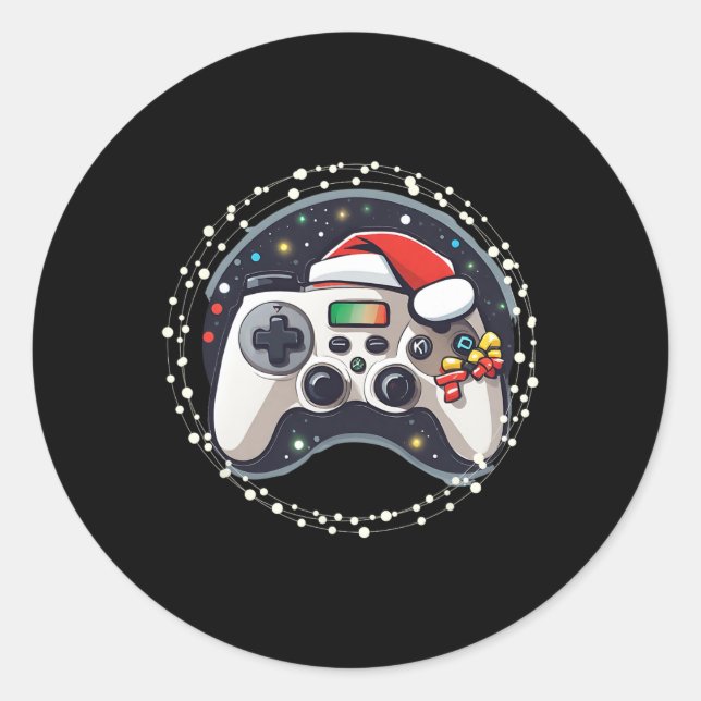 Sticker Rond Manette de jeu vidéo Chapeau de Père Noël Noël Jeu (Devant)