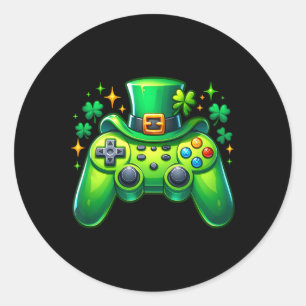 Sticker Rond Manette de jeu vidéo St Patricks Day Joueur irland