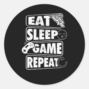 Sticker Rond Mange Jeu de sommeil Répéter Gamer Jeu cadeau de j