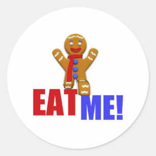Sticker Rond MANGE-MOI ! Homme en pain d'épices - Couleurs orig