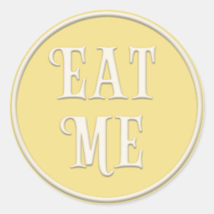 Sticker Rond "Mange-moi" Wonderland Tea Party Pastel Jaune
