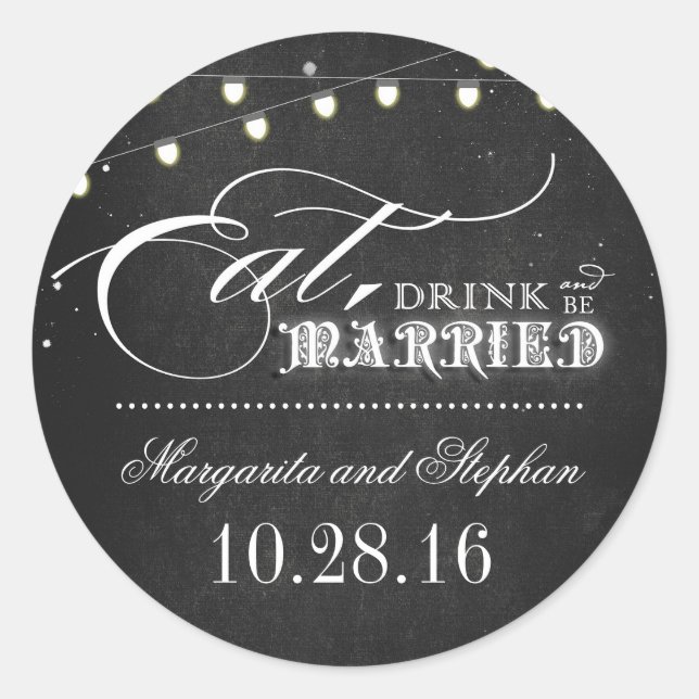 Sticker Rond manger boire et être marié chalkboard mariage (Devant)