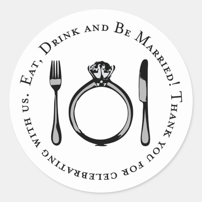 Sticker Rond Manger Boire Être Marié Noir Blanc Anneau (Devant)