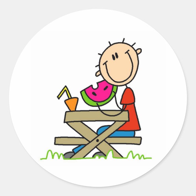 Sticker Rond Manger de la pastèque (Devant)