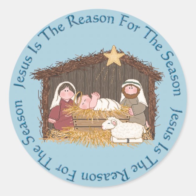 Sticker Rond Manger de Noël / Raison de Jésus (Devant)