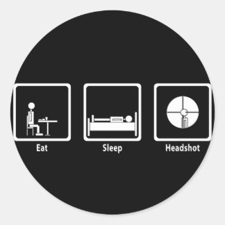 Sticker Rond Manger, dormir, casque - Joueur FPS