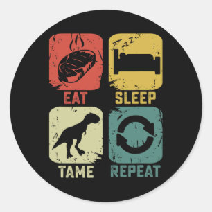 Sticker Rond Manger Dormir Dompter Répéter Dinosaure Jeu Geek D
