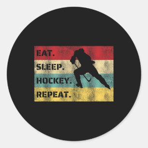Sticker Rond Manger Dormir Hockey Répéter Conception De Joueur