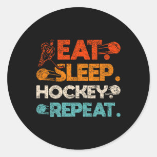 Sticker Rond Manger Dormir Hockey Répéter Patinoire Bâton But
