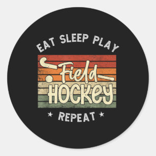 Sticker Rond Manger Dormir Hockey sur Gazon Répéter Rétro Hocke
