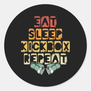 Sticker Rond Manger Dormir Kickbox Répéter Mma Kickboxing Kickb