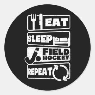 Sticker Rond Manger Dormir Répéter Conception Hockey sur gazon 