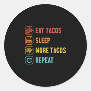 Sticker Rond Manger dormir tacos répéter coquille dure al pasto