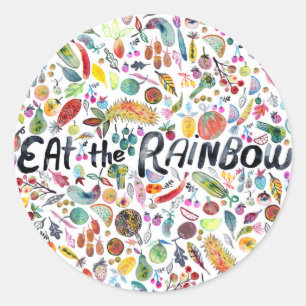 Sticker Rond MANGER LES fruits colorés RAINBOW légume aquarelle