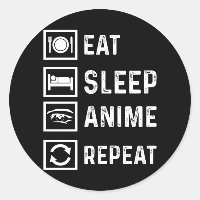 Sticker Rond Manger Sleep Anime Répéter Manga Japonais drôle Ca (Devant)