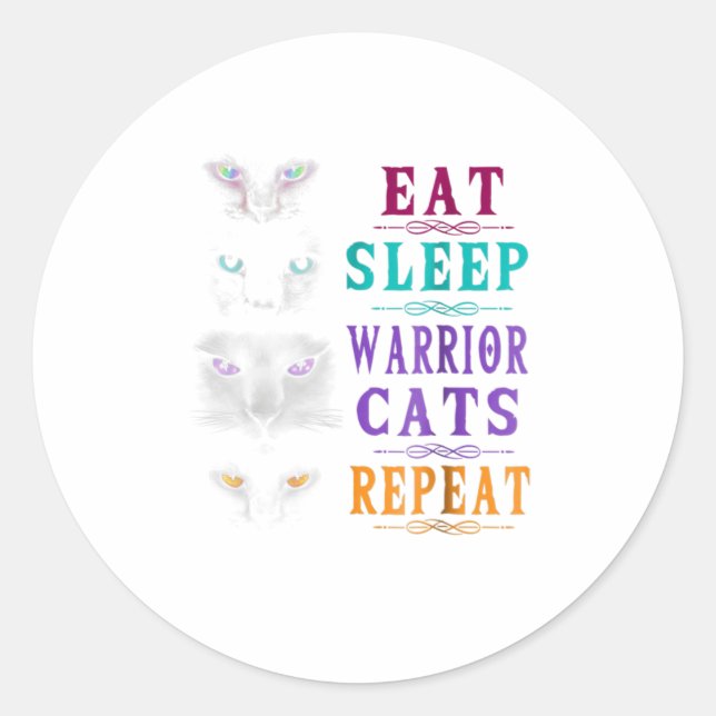 Sticker Rond Manger Sleep Warrior Cats Répéter TShirt (Devant)