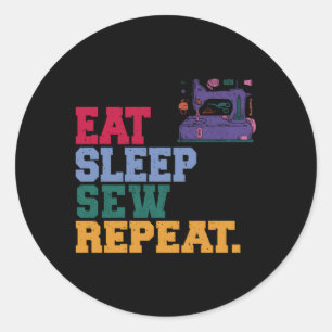 Sticker Rond Manger Sommeil Coudre Répéter Le Seamstress