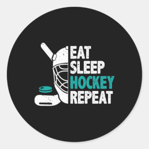 Sticker Rond Manger Sommeil Hockey Répéter Amoureux de Hockey s