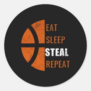 Sticker Rond Manger Vapeur de sommeil Répéter Fun Basketball Ho
