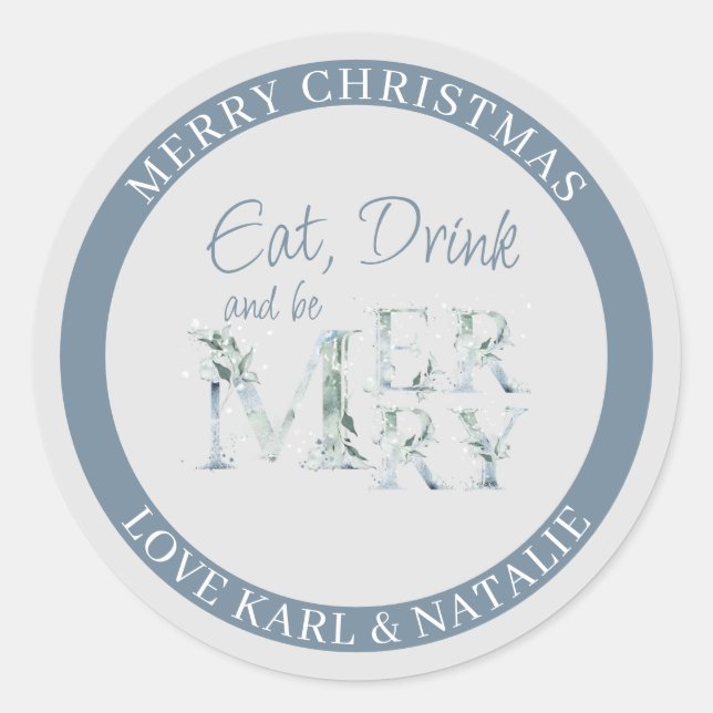 Sticker Rond Mangez Boire et être Joyeux Aquarelle Mot Noël (Devant)