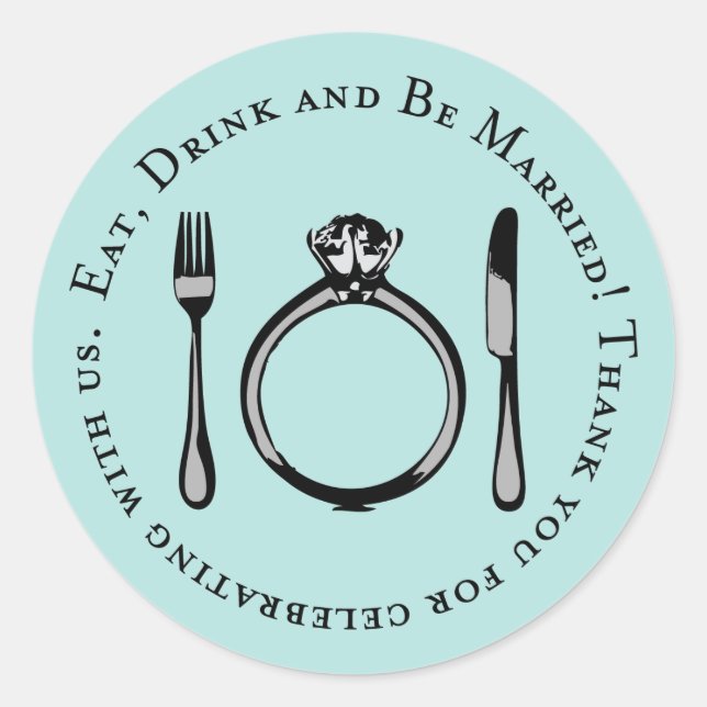 Sticker Rond Mangez boire et être marié Aqua Blue Wedding (Devant)