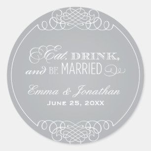 Sticker Rond Mangez Boire et être marié Mariage argent Monogram