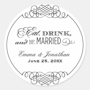 Sticker Rond Mangez Boire et être marié Mariage noir Monogramme