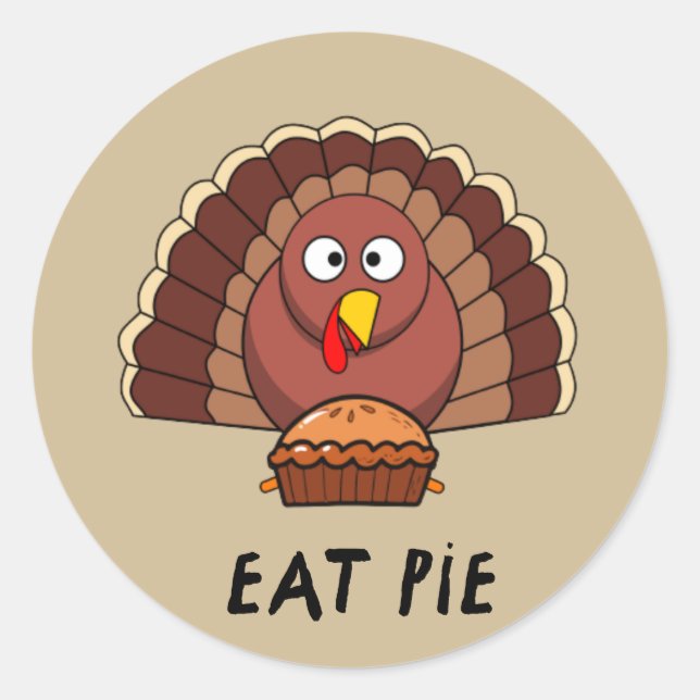 Sticker Rond Mangez Du Tarte Avec La Turquie De Thankgiving (Devant)