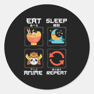 Sticker Rond Mangez l'Anime de sommeil Répéter mignon   pour An