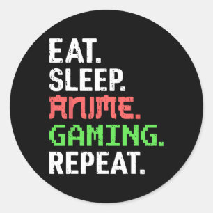 Sticker Rond Mangez Sleep Anime Jeu Répéter Funny Gamer Anime V