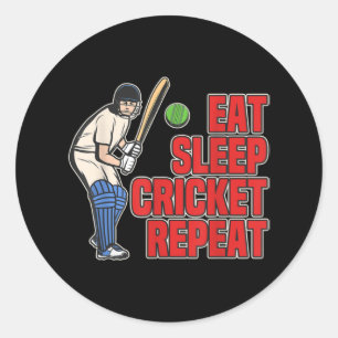 Sticker Rond Mangez Sleep Cricket Retro Cricket Ball Sport Joue