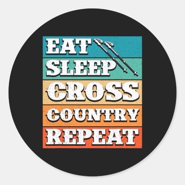 Sticker Rond Mangez Sleep Cross Country Repeat Skier Sports d'h (Devant)