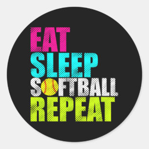 Sticker Rond Mangez Sleep Fastpitball Softball Répéter Funny