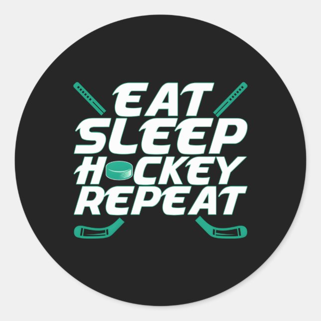 Sticker Rond Mangez Sleep Hockey Répéter Thème Jeune Fanatique (Devant)