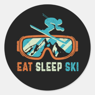 Sticker Rond Mangez Sleep Ski Vintage Retro Skiing Goggings