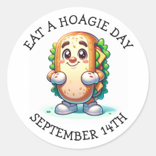 Sticker Rond Mangez un jour de Hoagie, Fêtes de Nourriture Drôl