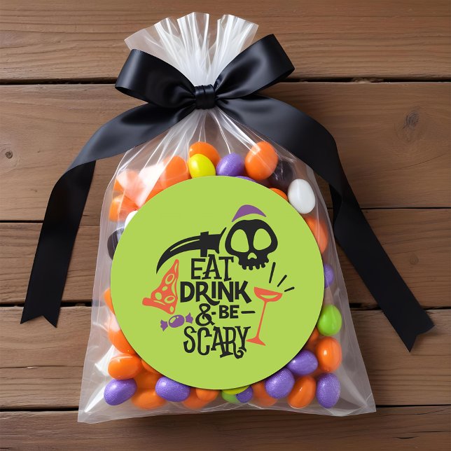 Sticker Rond Mangez un verre et soyez effrayant Halloween (Eat Drink and Be Scary Halloween Classic 3" Round Stickers)