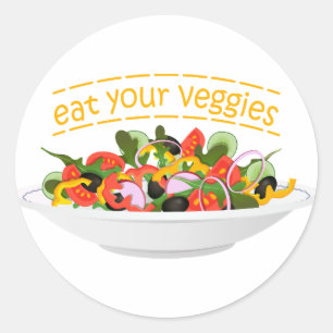 Sticker Rond Mangez vos Légumes Citer salade fraîche mélange bo
