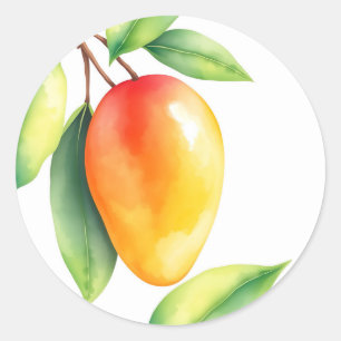 Sticker Rond Mango aquarelle sur Arrière - plan blanc
