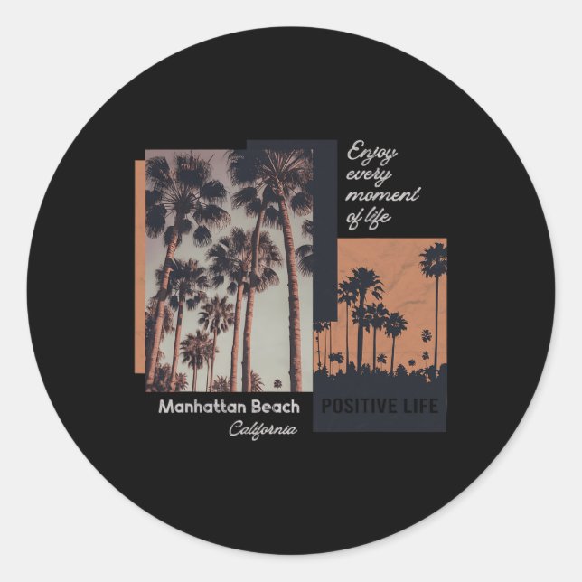 Sticker Rond Manhattan Beach California Ca Retro  (Devant)
