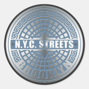 Sticker Rond Manhole Cover Brooklyn Blue